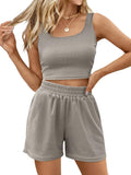 Trendy Queen Two-Piece Summer Outfit - Sleeveless Crop Top & High-Waisted Shorts Set