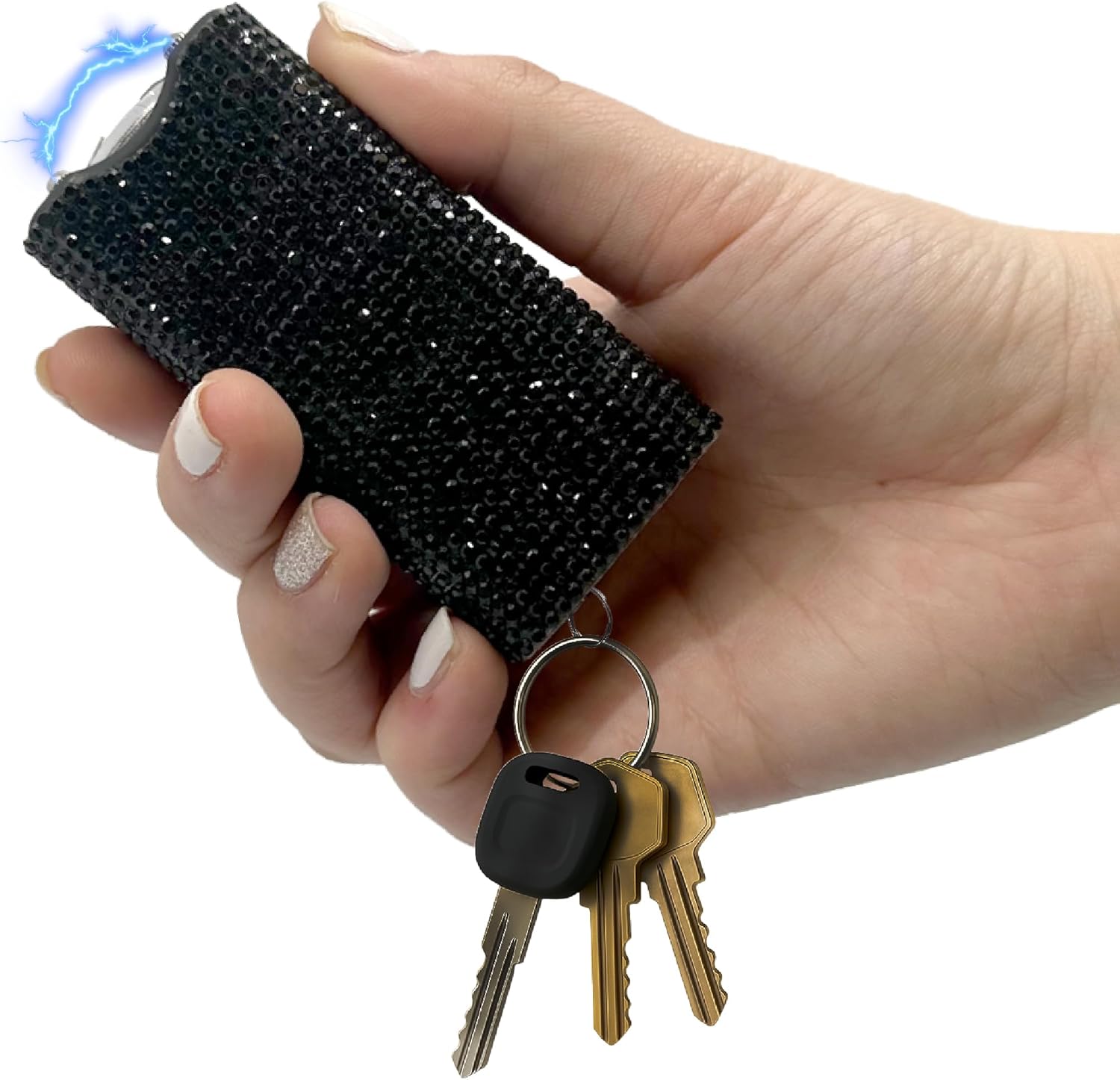 Streetwise Rhinestone Stun Gun Keychain - Compact Rechargeable Self-Defense Flashlight with Holster & Keyring for Women