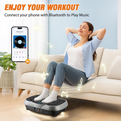 ALSO GO Vibration Plate Exercise Machine, 6 Workout Modes & 120-Level Full Body Workout Vibrating Plate for Lymphatic Drainage Weight Loss, 400lbs Capacity Shake Fitness Platform with Resistance Bands