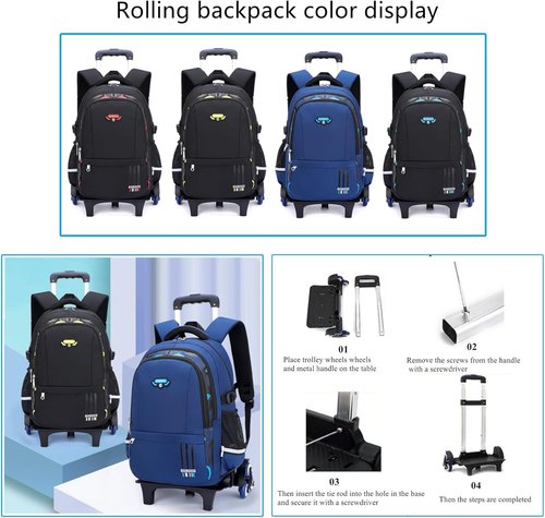 Mfikaryi Rolling Backpack - Solid Color Camo Print | Kids Wheeled School Book Bag for Boys