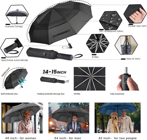MRTLLOA Large Folding Golf Umbrella - Oversized Double Canopy, Windproof & Compact | 49/54/62 Inch