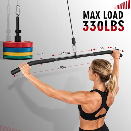 39.7'' LAT Pulldown Bar with Full Rotation, Lat Pulldown Attachments for Pulley Cable Machine,Curl Tricep Press Down Bar with Rubber Handle for Gym,Strength Workout