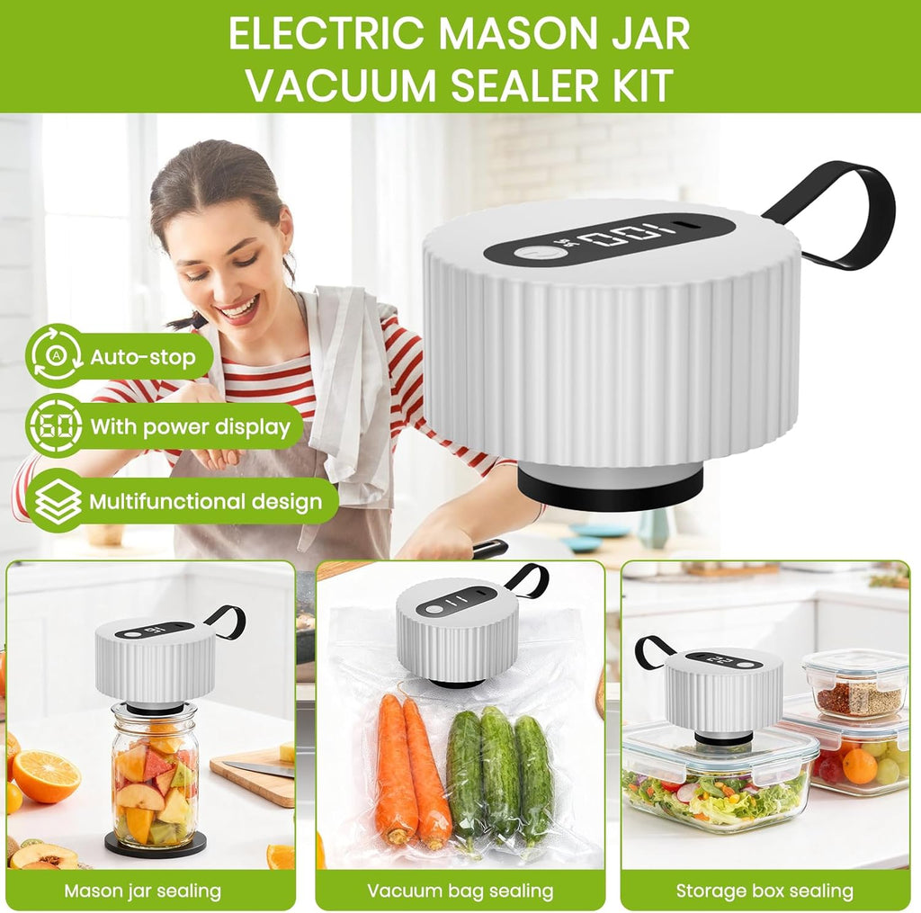 Skiennix Electric Mason Jar Vacuum Sealer Kit - One-Touch Sealing for Wide & Regular Jars | Portable Gift for Mom & Grandma