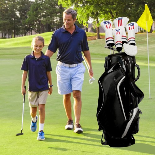 Golf Club Covers, 4pcs Premium PU Leather Golf Club Head Covers for Woods and Driver Fairway Hybrid, USA Flag Patriotic Golf Head Covers for Men and Women - Fits Most Golf Clubs(White)