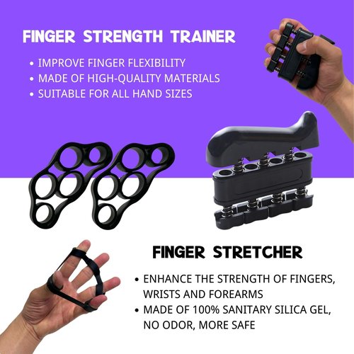 Qishangnana Hand Grip Strengthener Workout Kit (8 Pack) Forearm Grip Adjustable Resistance Hand Gripper, Finger Stretcher, Finger Exerciser, Grip Ring，Gyro Ball (black)
