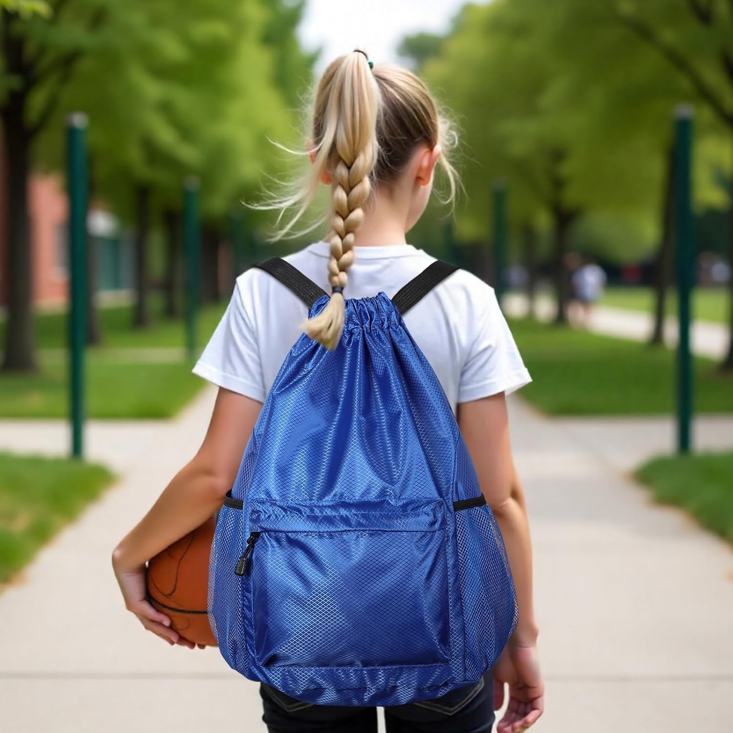Skiennix Drawstring Backpack - Waterproof Gym Bag with Water Bottle Pocket | Ideal for Sports (Blue)