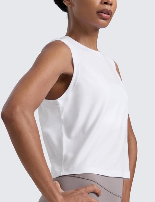 CRZ YOGA Muscle Tank for Women - Breathable Cotton-Blend, Quick Dry, High Neck Athletic Top | Casual Sleeveless Shirt