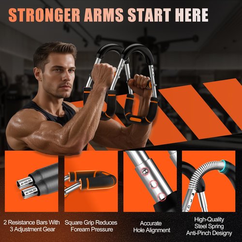 2025 Pro Twister Arm Trainer, 40-100lb Adjustable Power Twister Bar, Chest Shoulder Arm Workout Equipment, Portable Detachable Upper Body Fitness Machine for Home & Gym (Orange 30-70lbs)