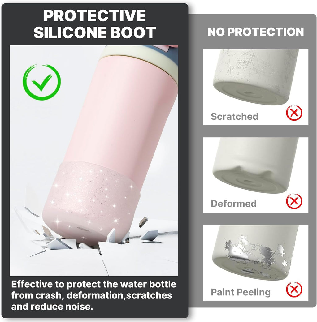 Owala Silicone Boot - Anti-Slip Protective Sleeve for 14/16 oz Water Bottles | Glitter White