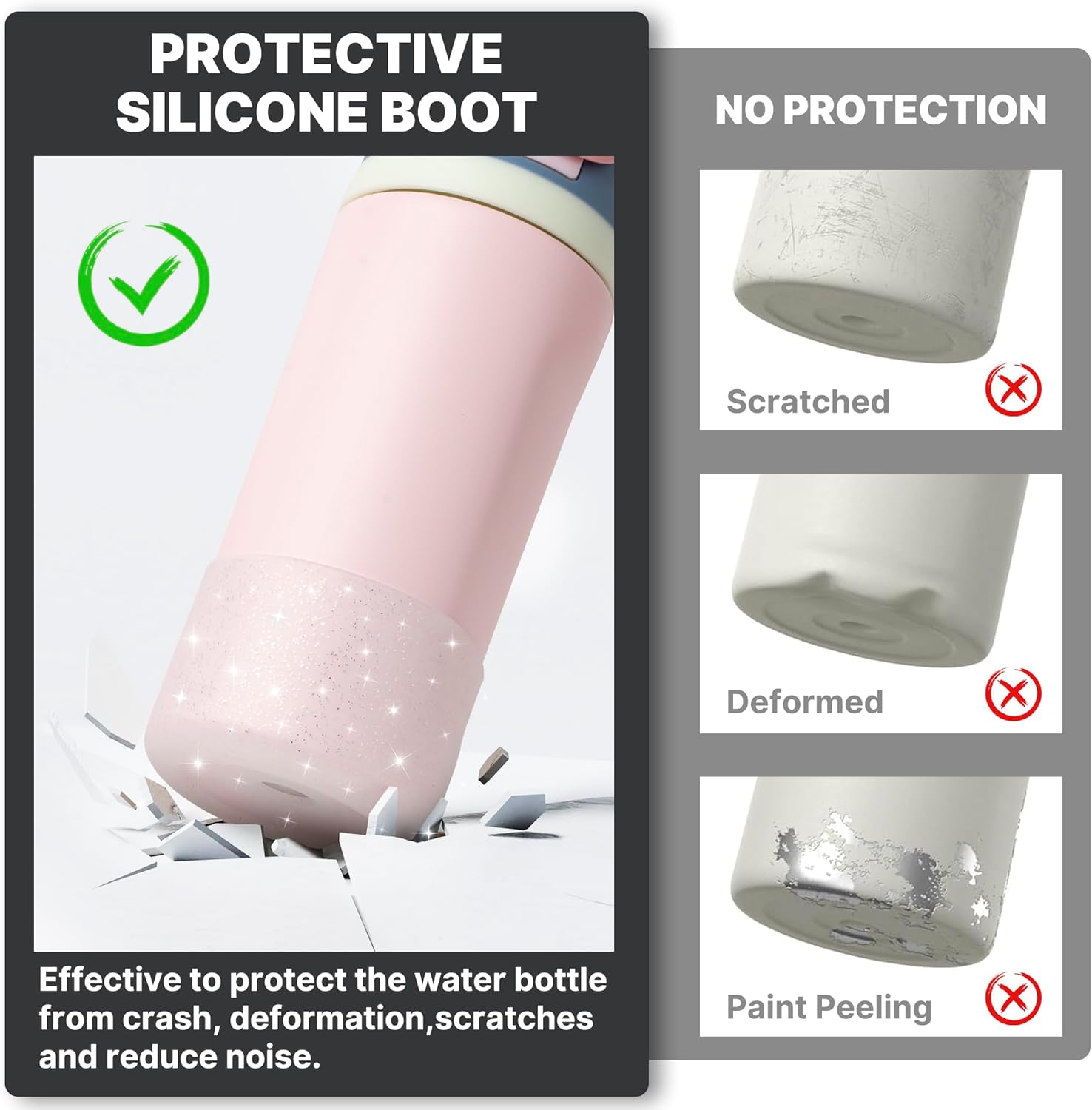 Owala Silicone Boot - Anti-Slip Protective Sleeve for 14/16 oz Water Bottles | Glitter White