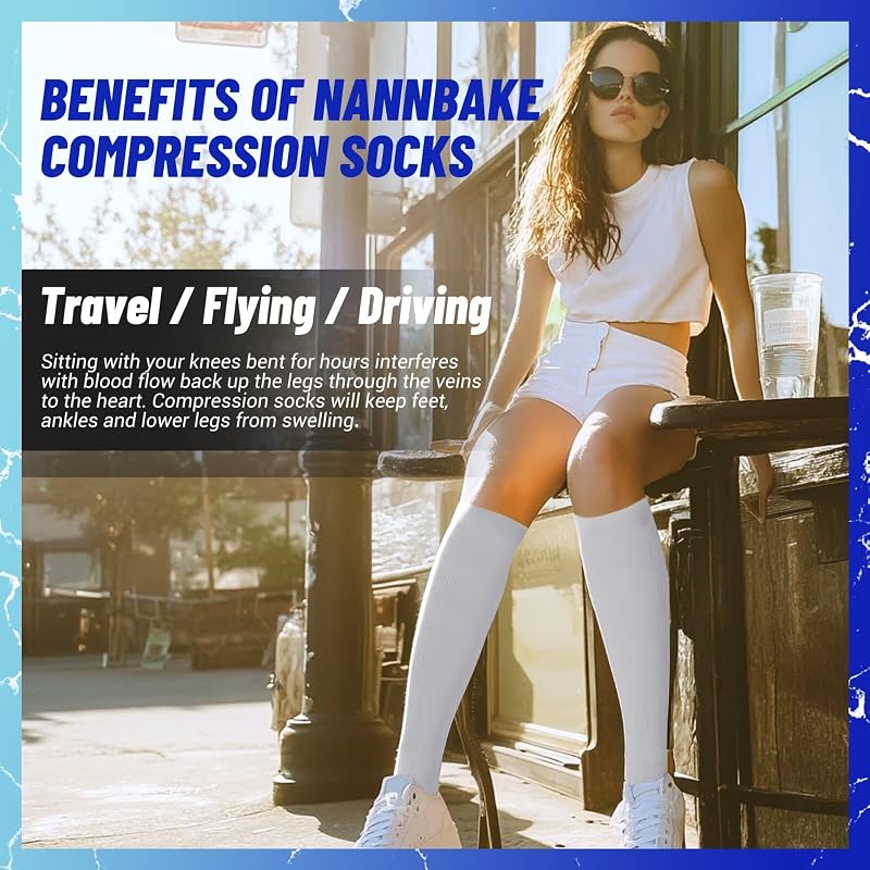 NANNBAKE 3 Pairs Compression Socks for Men & Women 15-20 mmHg Knee High White Small-Medium - Variation 02