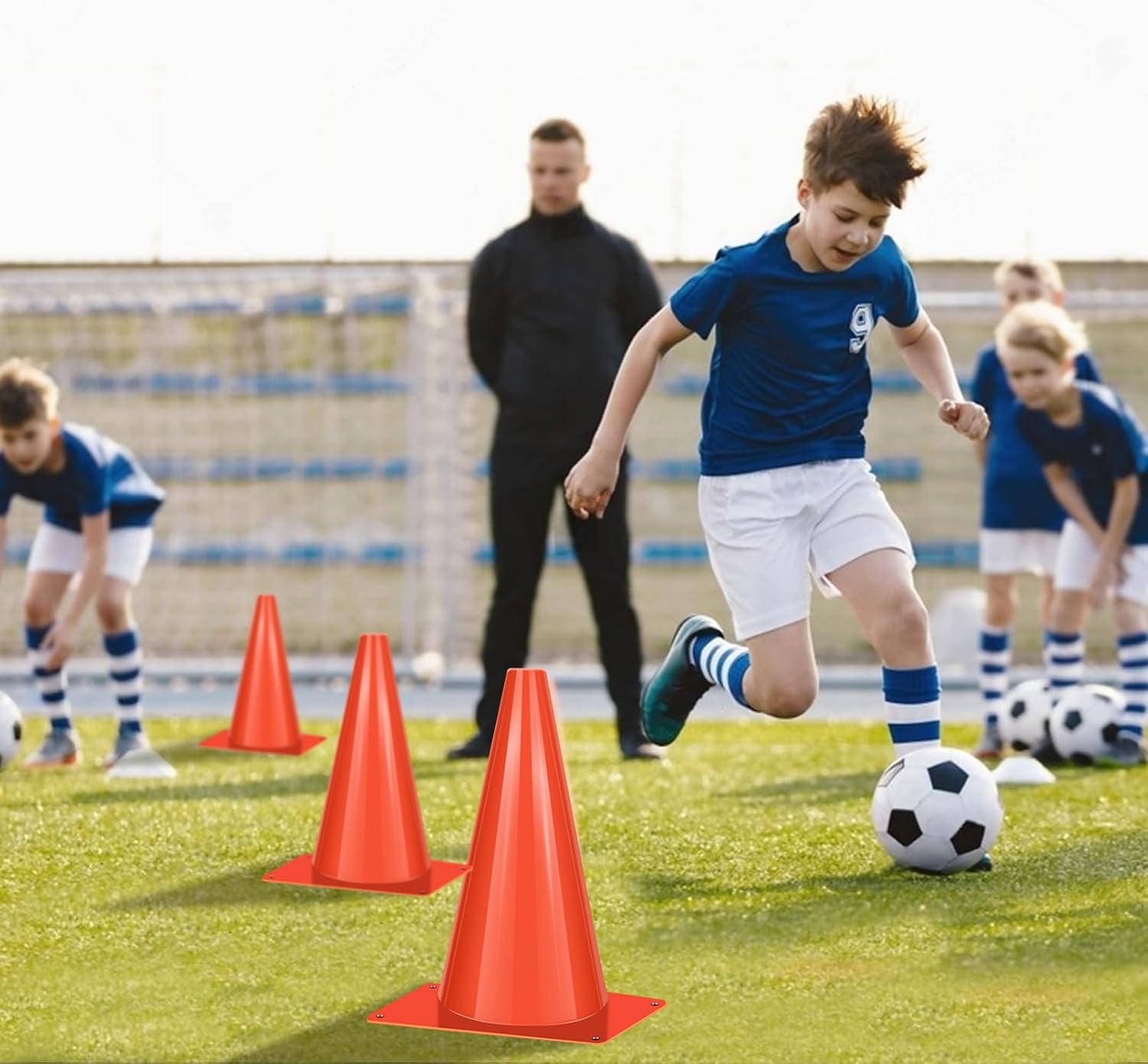 Skiennix 7-Inch Plastic Traffic Cones - 50 Pcs Orange Training Cones for Soccer, Basketball & More