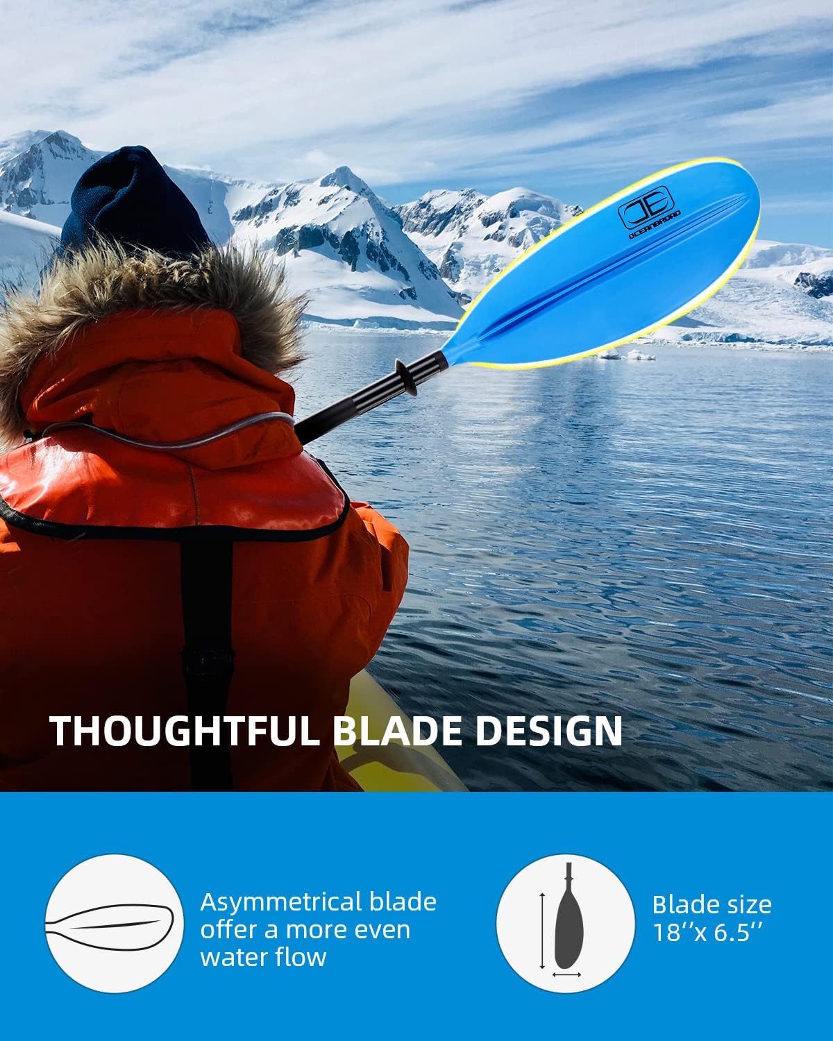 OCEANBROAD Kayak Paddle - Lightweight Alloy Shaft | 86in, 90.5in, 95in Sizes with Paddle Leash
