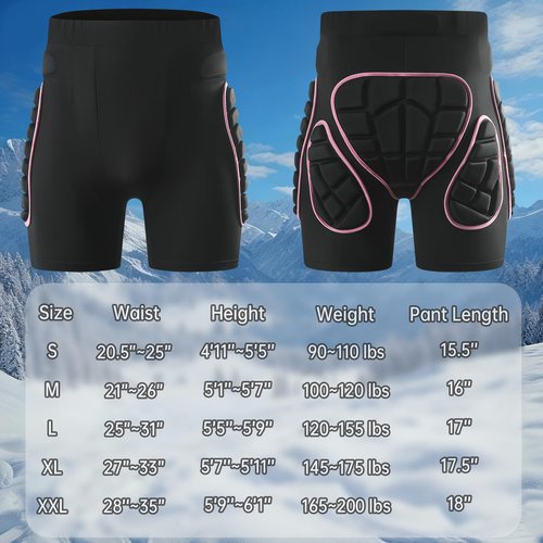 OHMOTOR 3D Padded Protective Shorts Hip Butt EVA Pad Short Pants Heavy Duty Protective Gear Guard Drop Resistance for Ski Skiing Skating Snowboard Cycling (Pink - for Women, M)