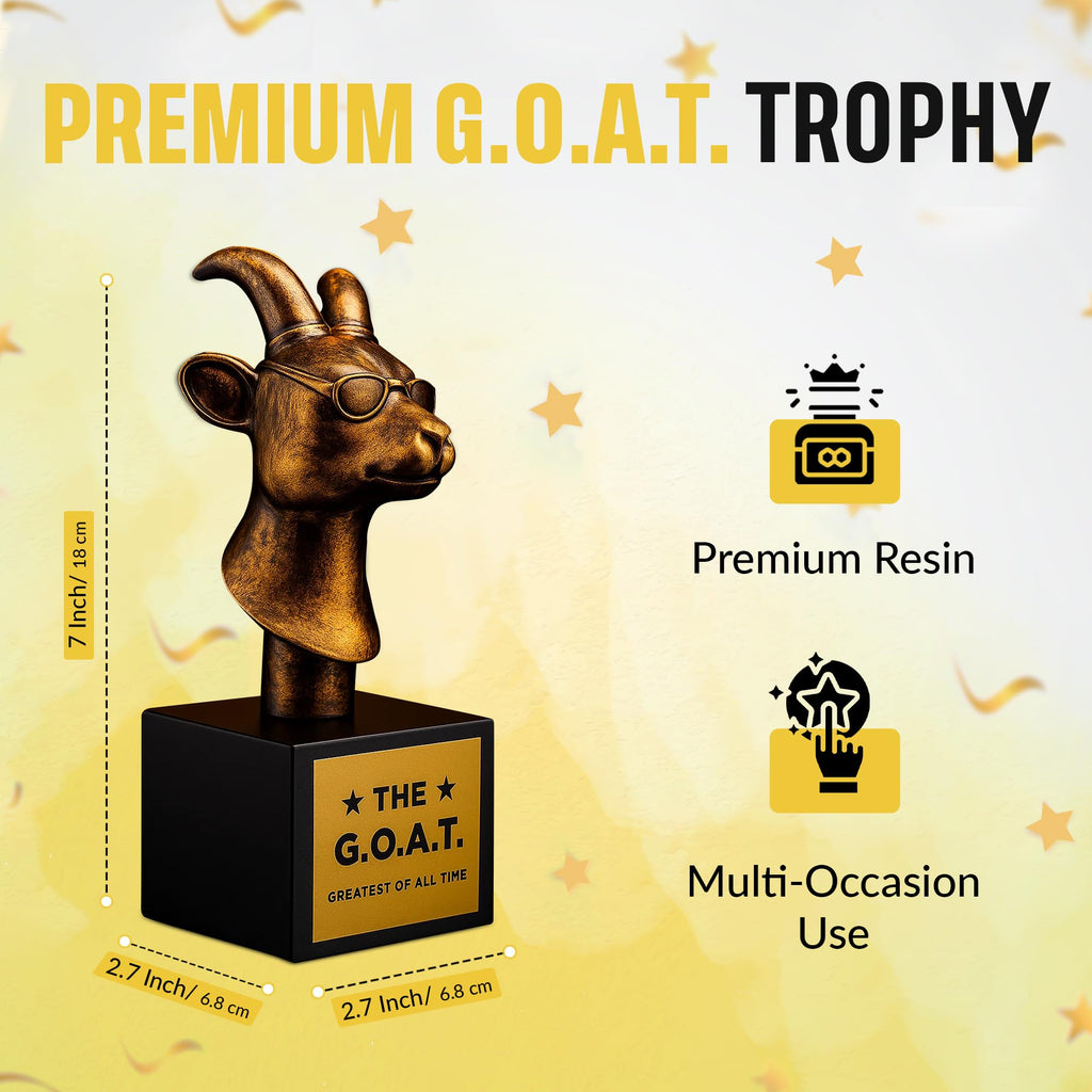 The Goat Trophy Award - Greatest of All Time Funny Trophy for Winners with Golden Engraved Plate - Perfect for Competitions, Office and Party Winners - Unique Goat Decor