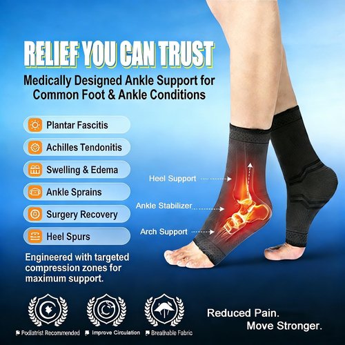 ABIRAM Ankle Brace - Adjustable Compression Sleeve for Sprained Ankle & Plantar Fasciitis | Breathable Support for Sports & Recovery