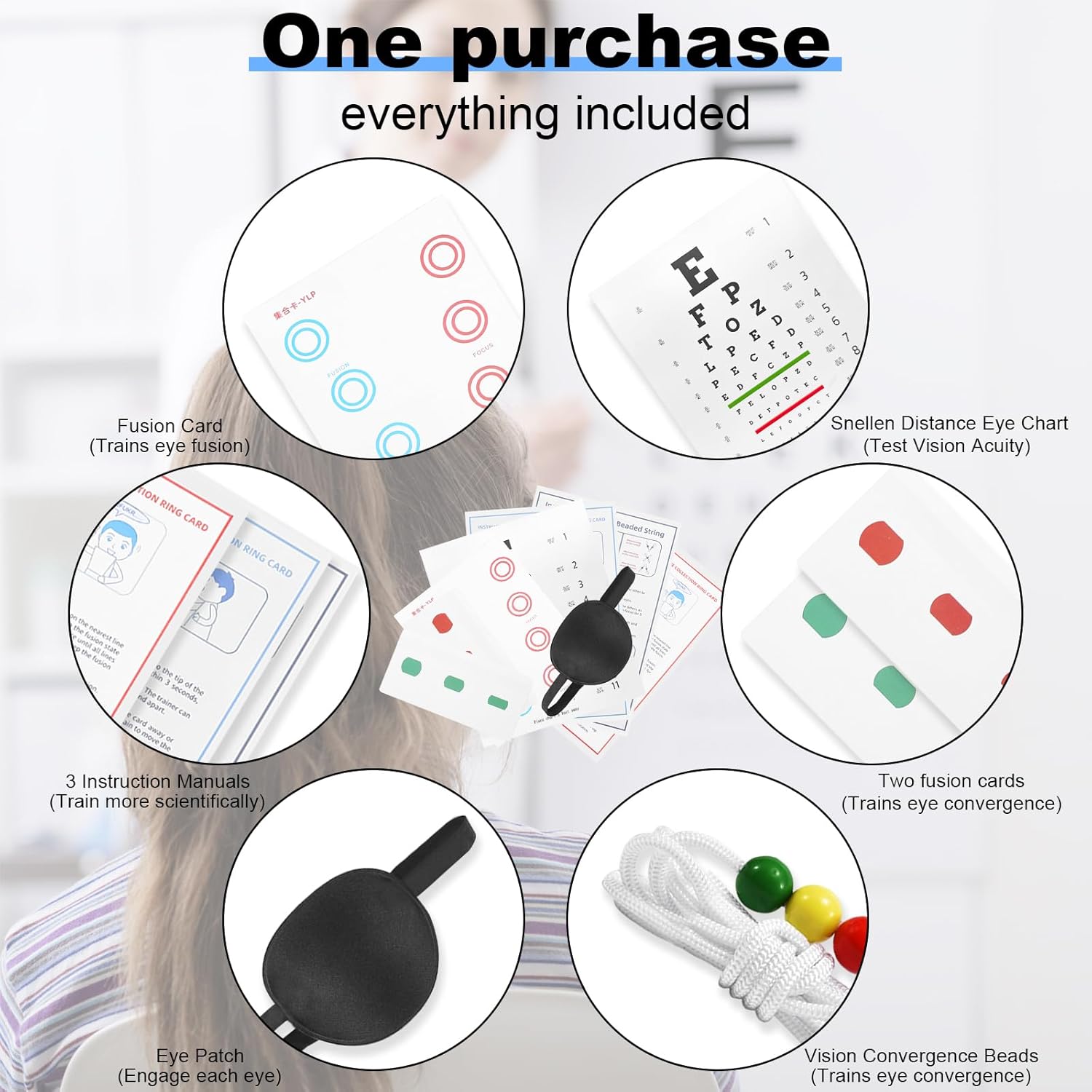 Vision Convergence Beads Training Kit - Snellen Eye Chart & Strabismus Correction Cards for Eye Muscle Strengthening and Focus Exercise