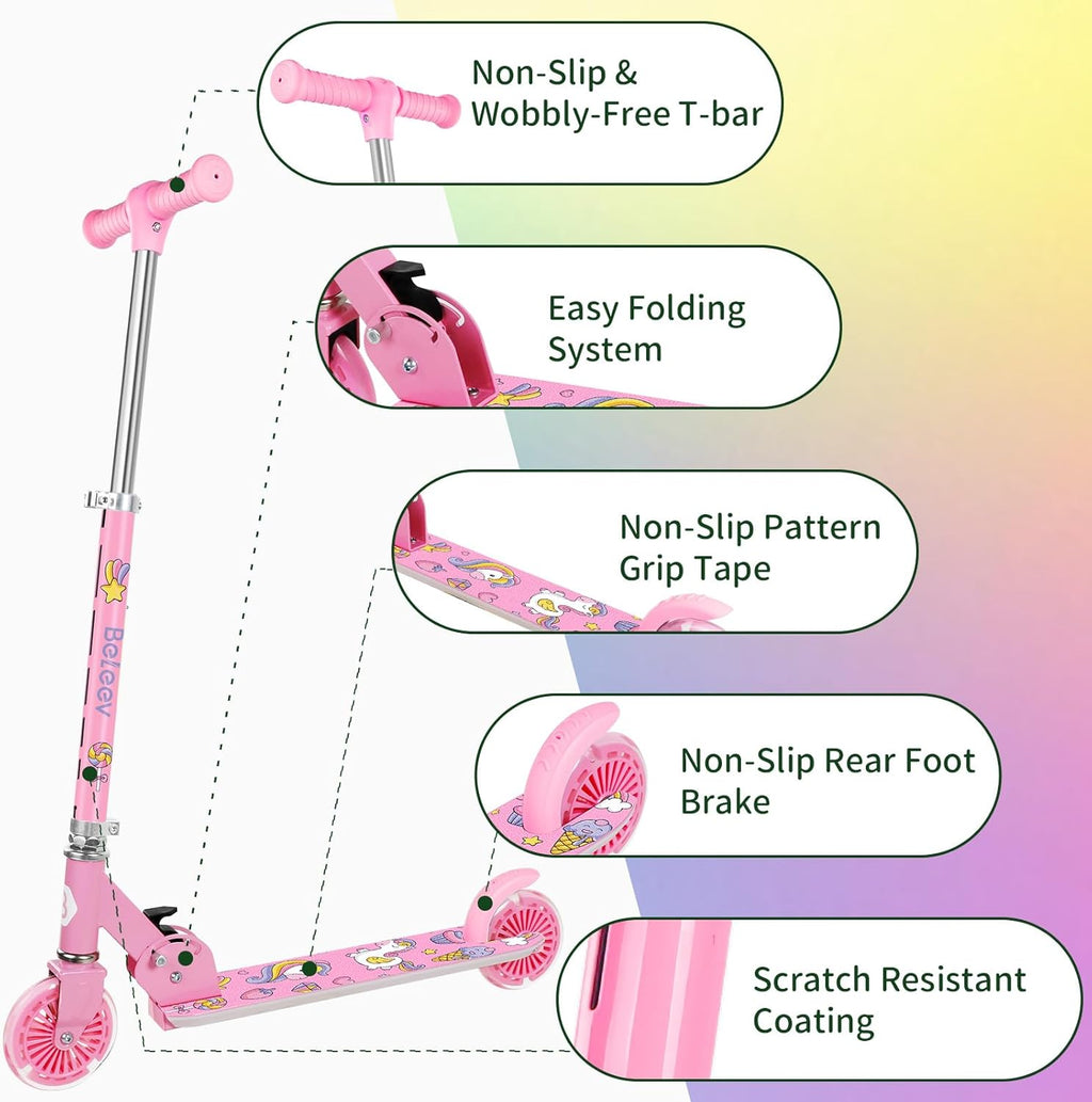 BELEEV V2 Kids Scooter - Light-Up Wheels, Adjustable Height, Lightweight Design | Ages 3-12
