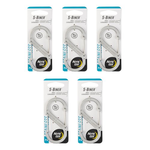 Nite Ize S-Biner Stainless Steel Dual Carabiner - Multi Purpose Dual Carabiner Clip - Great for Camping Supplies & Hiking Essentials - Secure Key Holder - Size 4 (5 Pack)