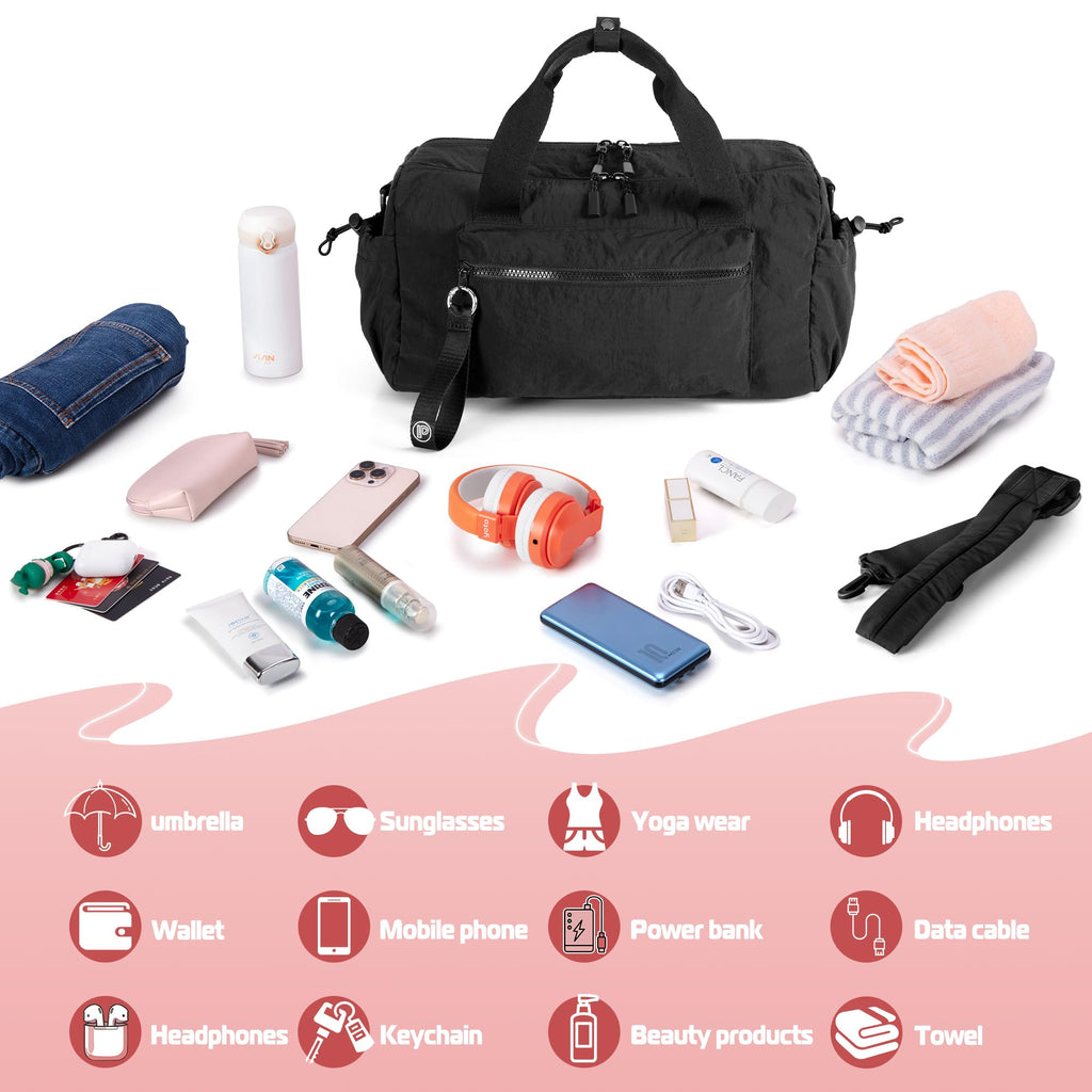 Prokva Small Gym Bag for Women, Mini Duffle Bag with Wet Compartment, 12L Travel Carry on Weekender Bag for Sports, Workout and Fitness, Black