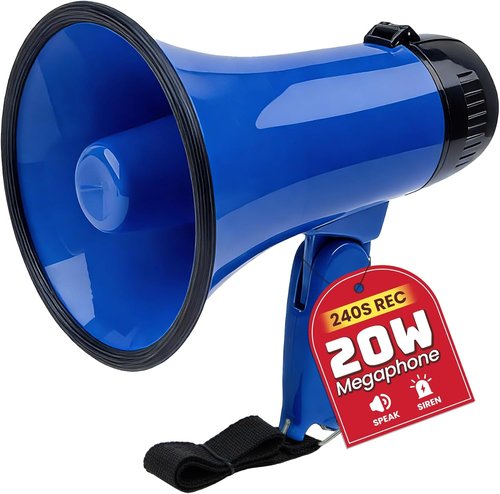 MyMealivos 20W Megaphone Bullhorn - Portable with Siren & 240s Recording | Volume Control, 300ft Range