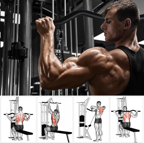 LAT Pull Down Bar - Detachable Swivel Joint Wide Grip Attachment for Cable Machine | Home Gym Muscle Training