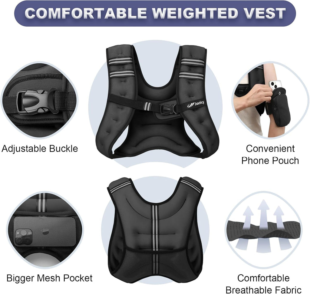 Skiennix Weighted Vest - Adjustable 5lb to 30lb for Enhanced Strength Training & Weight Loss | Reflective Stripes for Safety