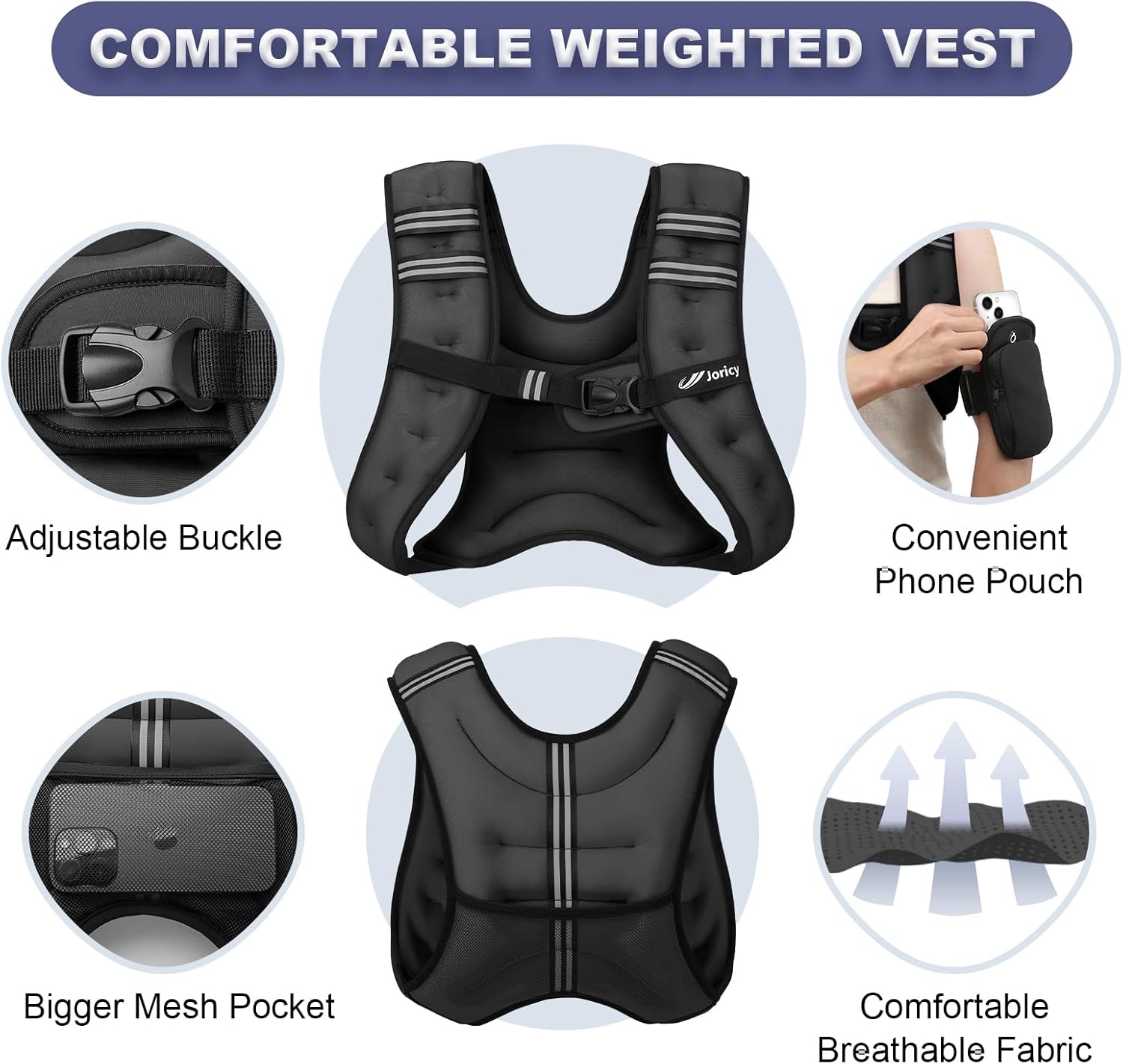 Skiennix Weighted Vest - Adjustable 5lb to 30lb for Enhanced Strength Training & Weight Loss | Reflective Stripes for Safety