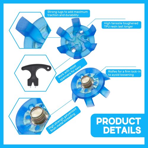 51Pcs Golf Spikes Set 50 Golf Shoe Spikes Replacements with 1 Black Cleats Spanner Metal Thread Screw 6 mm Dia Shoe Cleats Suitable for Use on Lawns or Golf Courses (Blue)