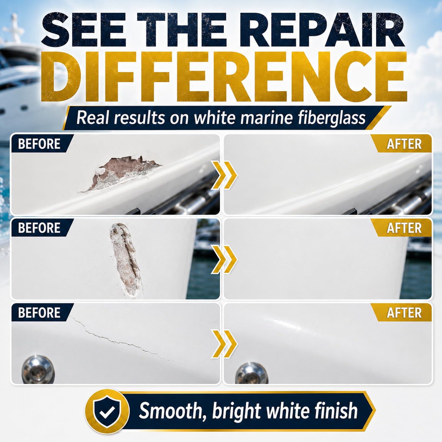 Ankita White Gel Coat Repair Kit for Boats, UV-Resistant Marine Fiberglass Repair Kit for Hulls, Jet Skis, Kayaks, Boat Gelcoat Repair Kit to Fix Scratches, Deep Cracks, Gouges, Chips, Screw Holes