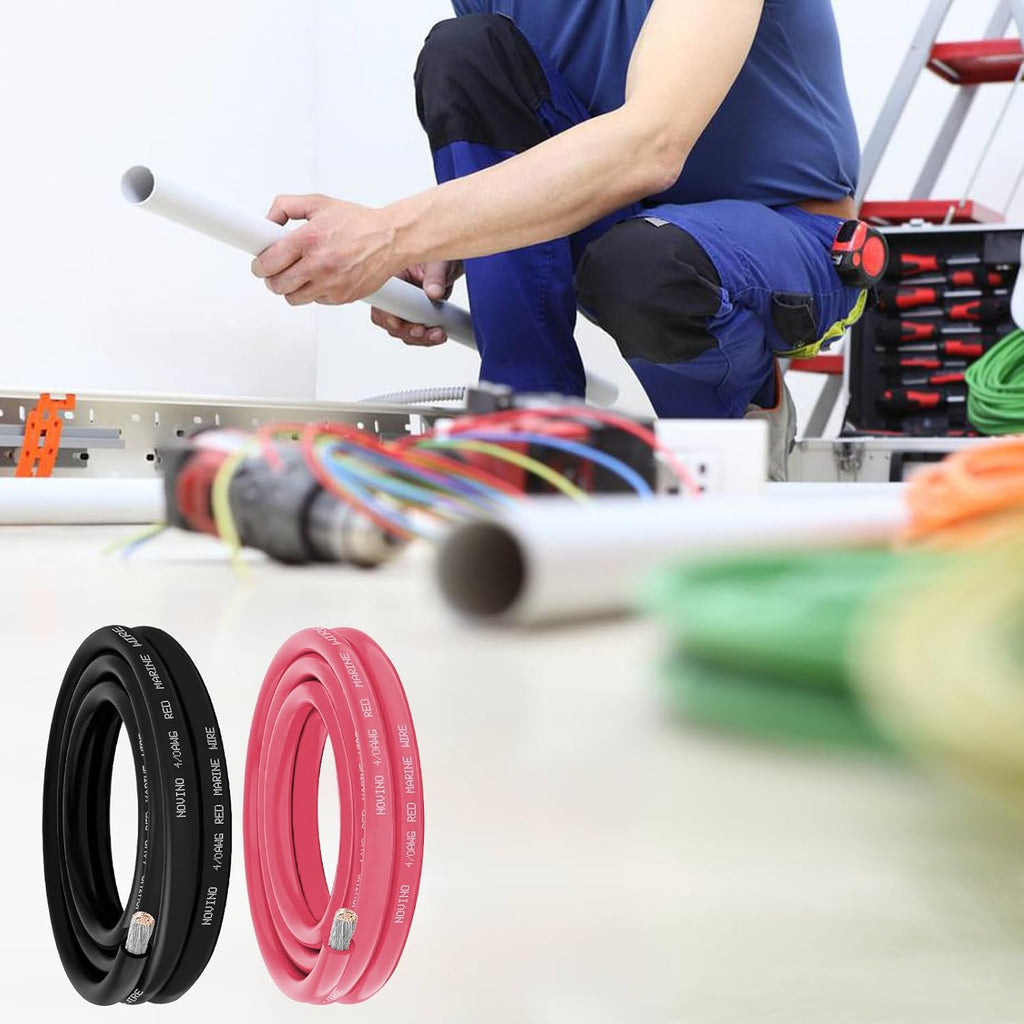 **4/0 Gauge Marine Wire - Tinned Copper Electrical Cable for Boats | 5FT Red & 5FT Black**