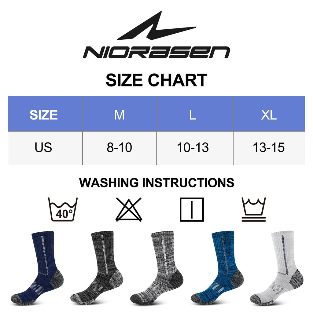 Niorasen Men's Cotton Crew Work Socks, 5 Pairs Cushioned Boot Moisture Athletic Socks for Hiking Sports Running