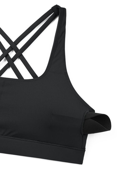 CRZ YOGA Butterbreeze Square Neck Sports Bras for Women - Strappy Thin Straps Workout Traning Padded Gym Halter Cami Top Black Medium