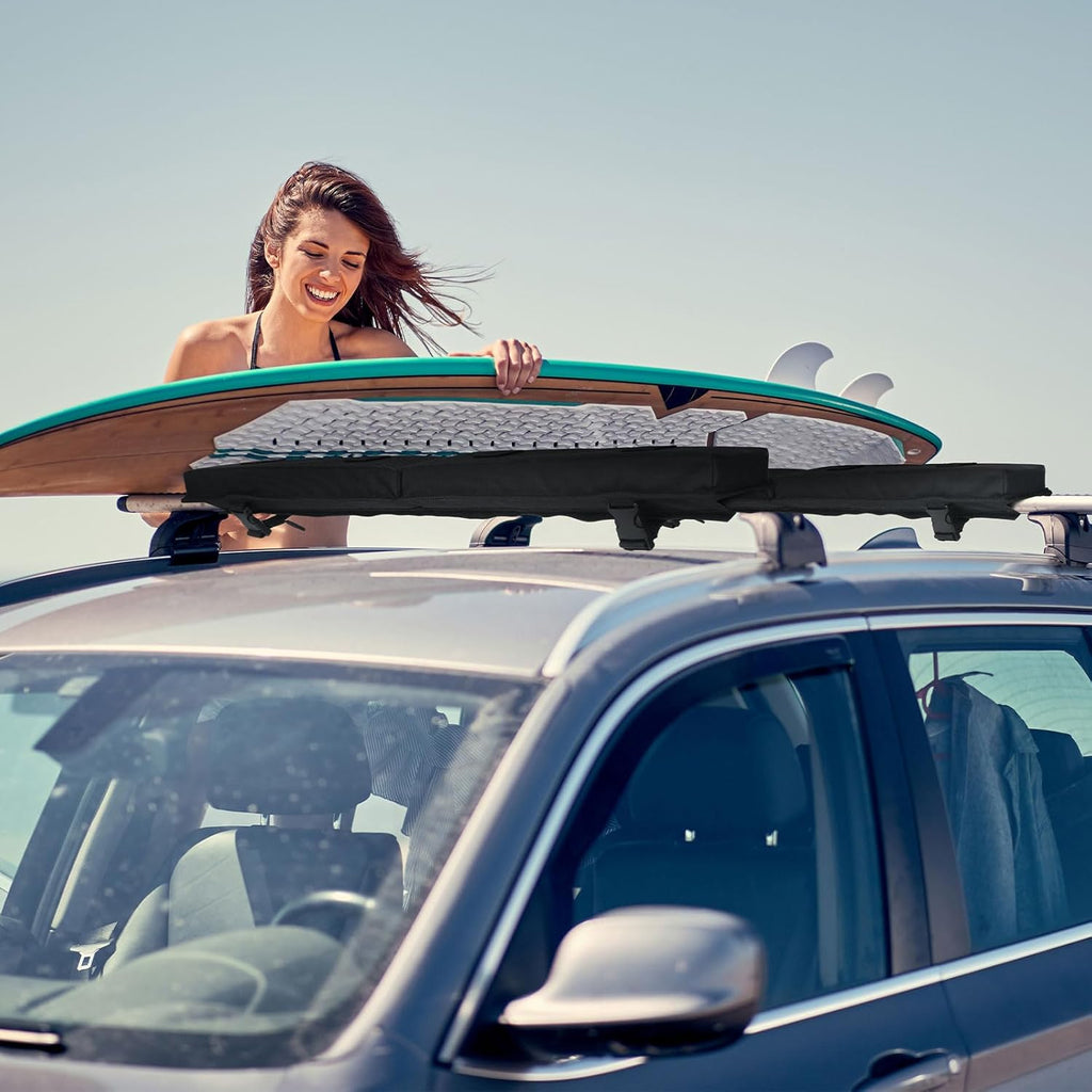 Skiennix Universal Soft Roof Rack Pads - Kayak Carrier & Surfboard Racks with 15ft Tie Down Straps | Black