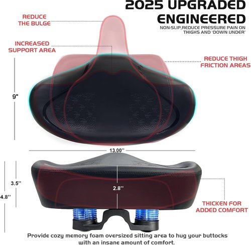 Noseless Bike Seat Cushion - Extra Padding & Comfort for Men & Women | Oversized Saddle for Peloton & Exercise Bikes