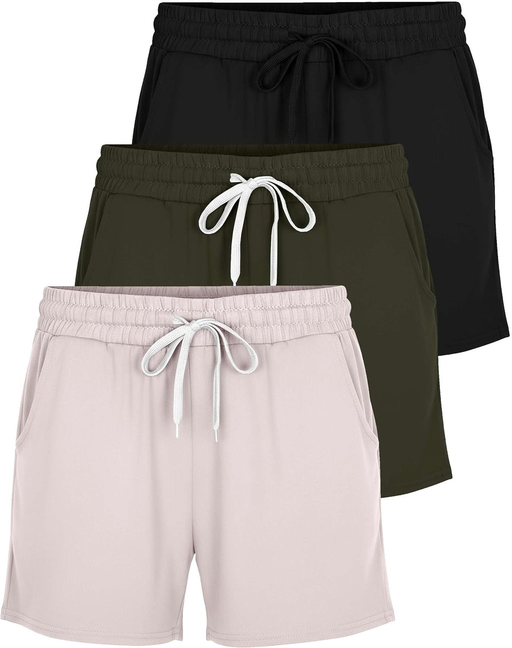 Real Essentials Women's Ultra-Soft Athletic Lounge Shorts - 3 Pack with Pockets | Plus Size Available