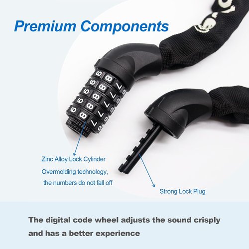 Heavy Duty Anti-Theft Bike Chain Lock by [Brand Name] - 5-Digit Resettable Combination | 3.9ft Keyless Security for Bicycles, Scooters, Motorcycles