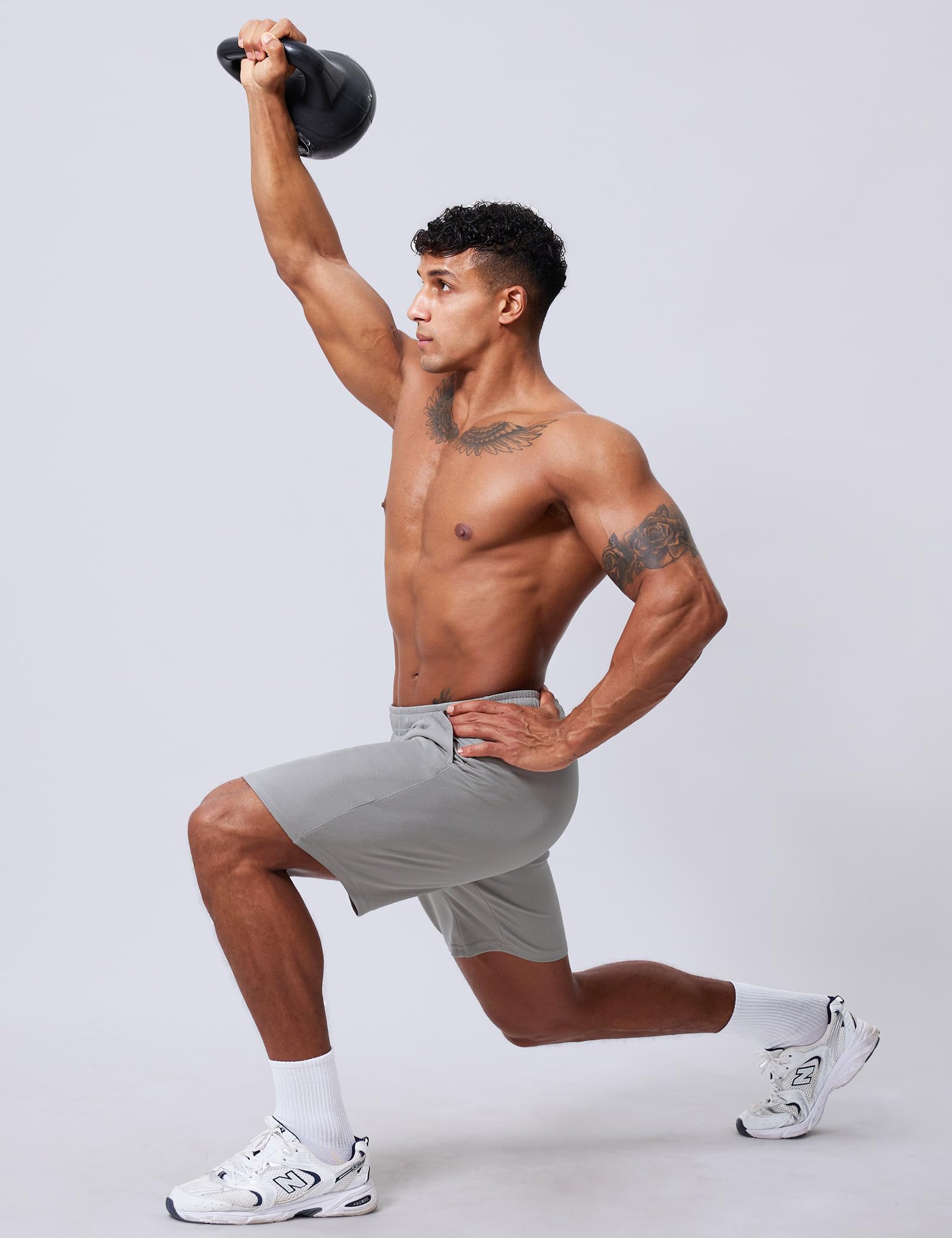 Vlynor Men's Athletic Shorts 9 Inch Inseam - Quick Dry Mesh Basketball Shorts Men, Lightweight Mens Gym Running Shorts with Pockets (Light Grey, Medium)