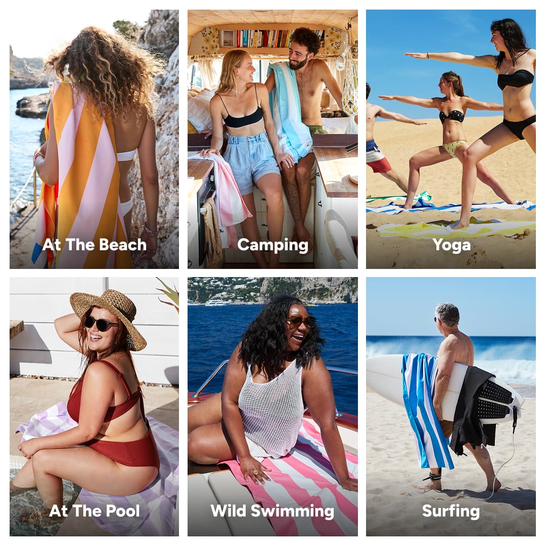Dock & Bay Beach Towel - Quick Dry, Sand Free - Compact, Lightweight - 100% Recycled - Includes Bag - Mellow Yellow - Large (160x90cm, 63x35)