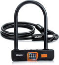 NDakter Heavy-Duty Bike Lock - Anti-Theft U Lock with 4-Digit Combination & 5Ft Steel Cable for E-Bikes, Scooters, Motorcycles