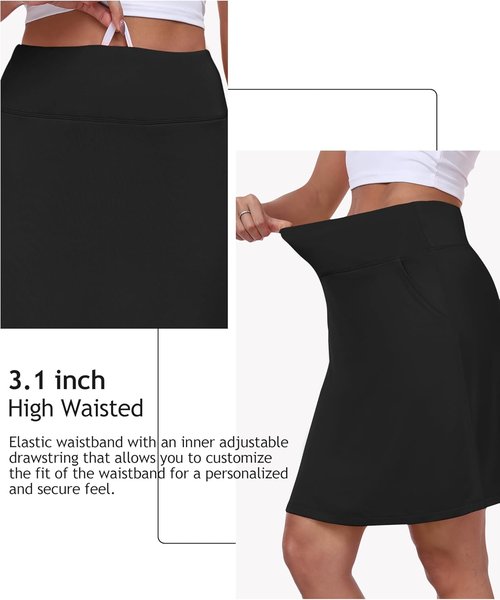 MoFiz Women's Knee-Length Golf Skorts - High-Waisted Athletic Skirt for Summer Sports | 20" Size