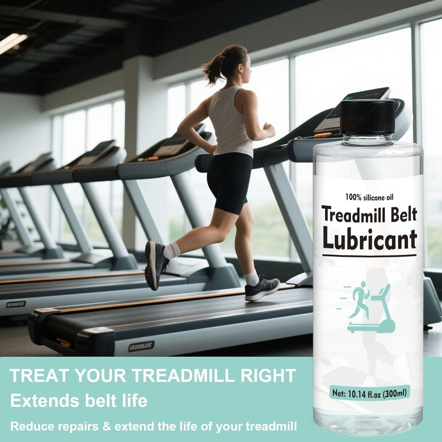 Skiennix Treadmill Lubricant - 100% Silicone Oil with 7.8" Tube & Syringe | 300ml (10.1 oz) for Reduced Friction & Noise
