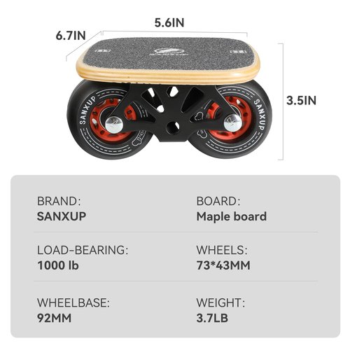 FreeSkates Portable Roller Road Drift Skates Plate, Maple Deck Anti-Skid Plate, Split Skateboard with PU Wheels, high-end Bearings(Black)