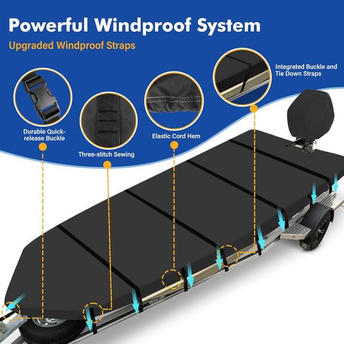 1200D Jon Boat Cover - Waterproof & UV-Resistant Marine Grade Canvas for 16ft Jon Boats | Black