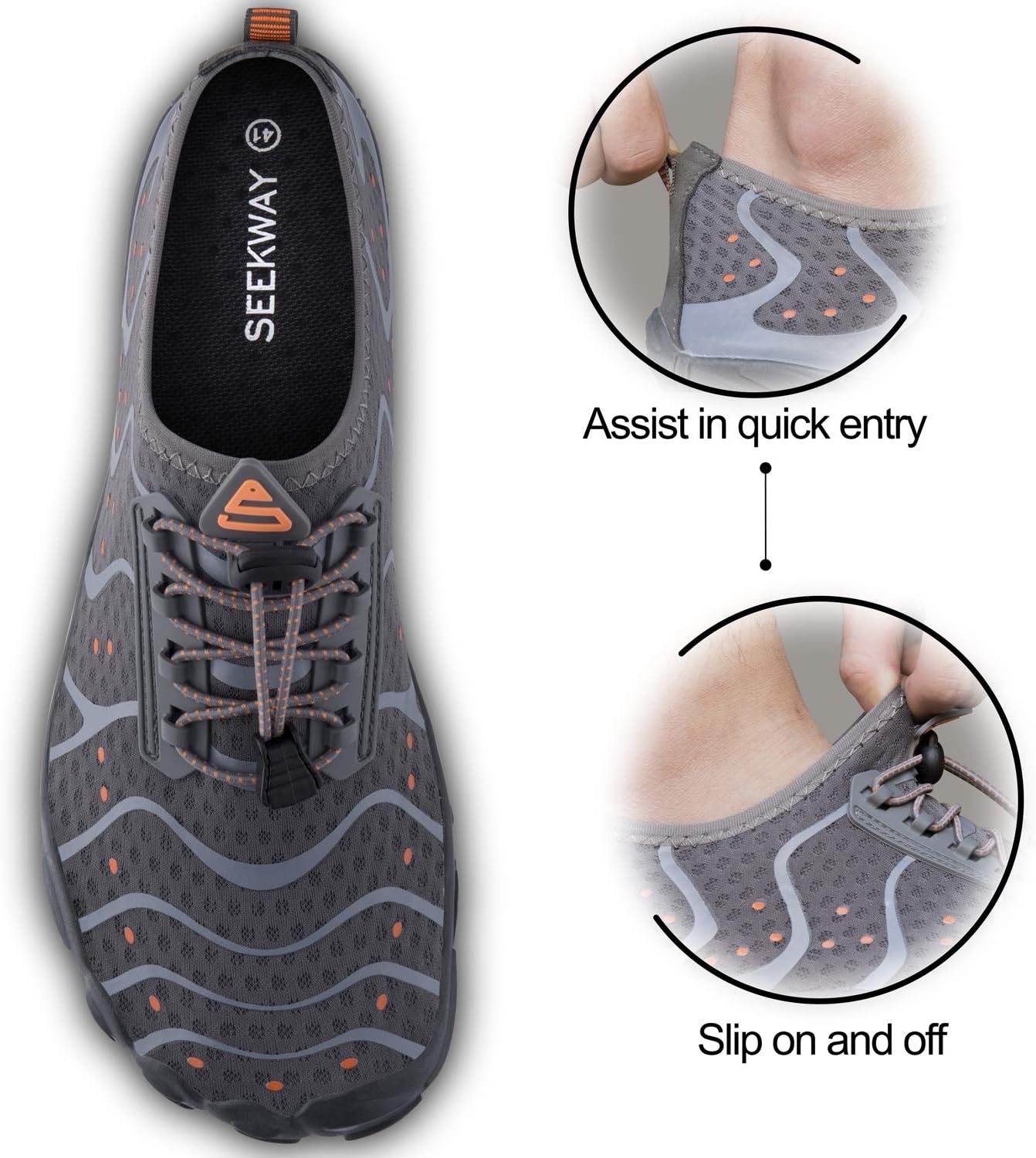 SEEKWAY Water Shoes - Quick-Dry Barefoot Aqua Footwear for Beach, Pool, and Hiking | Gray SP001