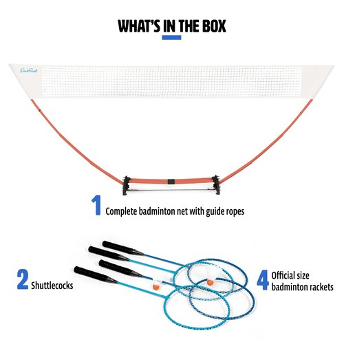 EastPoint Easy Setup Badminton Set - 5 ft Net, 4 Rackets & 2 Shuttlecocks - Quick Setup Portable Badminton Net - Official Racket Set for All Skill Levels