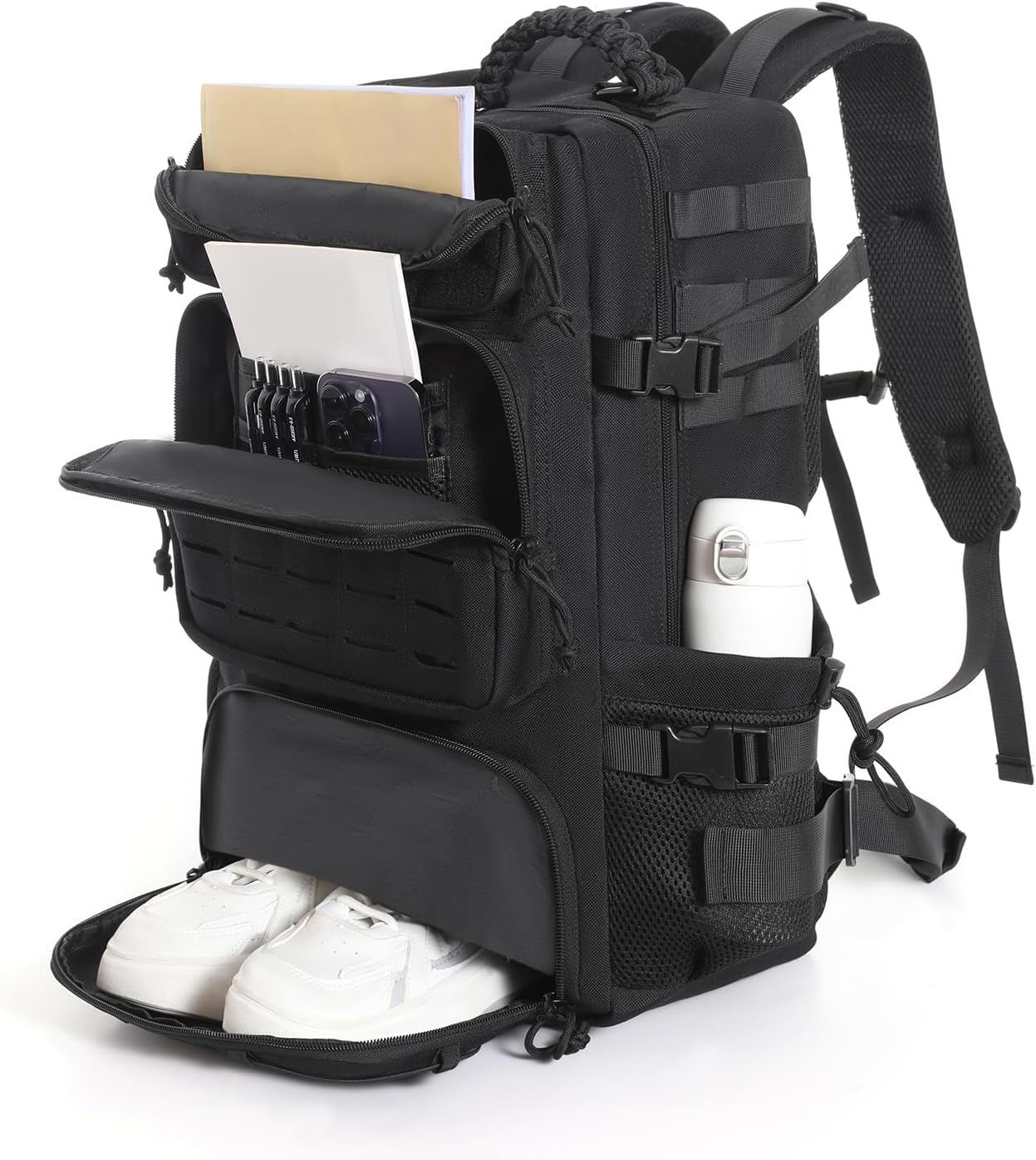 Skiennix Tactical Backpack - 35L Military Travel Pack with Shoe Compartment | Water-Resistant Black Rucksack for Hiking & Survival