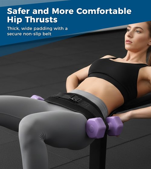Hip Thrust Belt for Dumbbells, Kettlebells & Plates, Adjustable Booty Belt with Slip-Resistant Padding, Comfortable Glute Bridge Weight Belt for Home & Gym Workouts (Black)