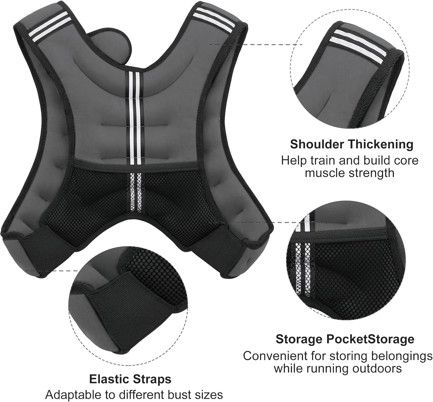 ZUETK Weighted Vest - Adjustable 6lb to 30lb | Reflective Stripe for Enhanced Safety - Ideal for Strength Training and Fitness