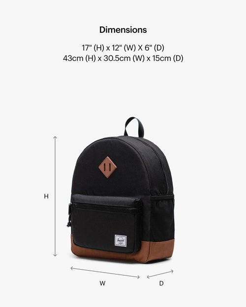 Herschel Supply Co. Youth Heritage Backpack, Black/Saddle Brown, 26 L